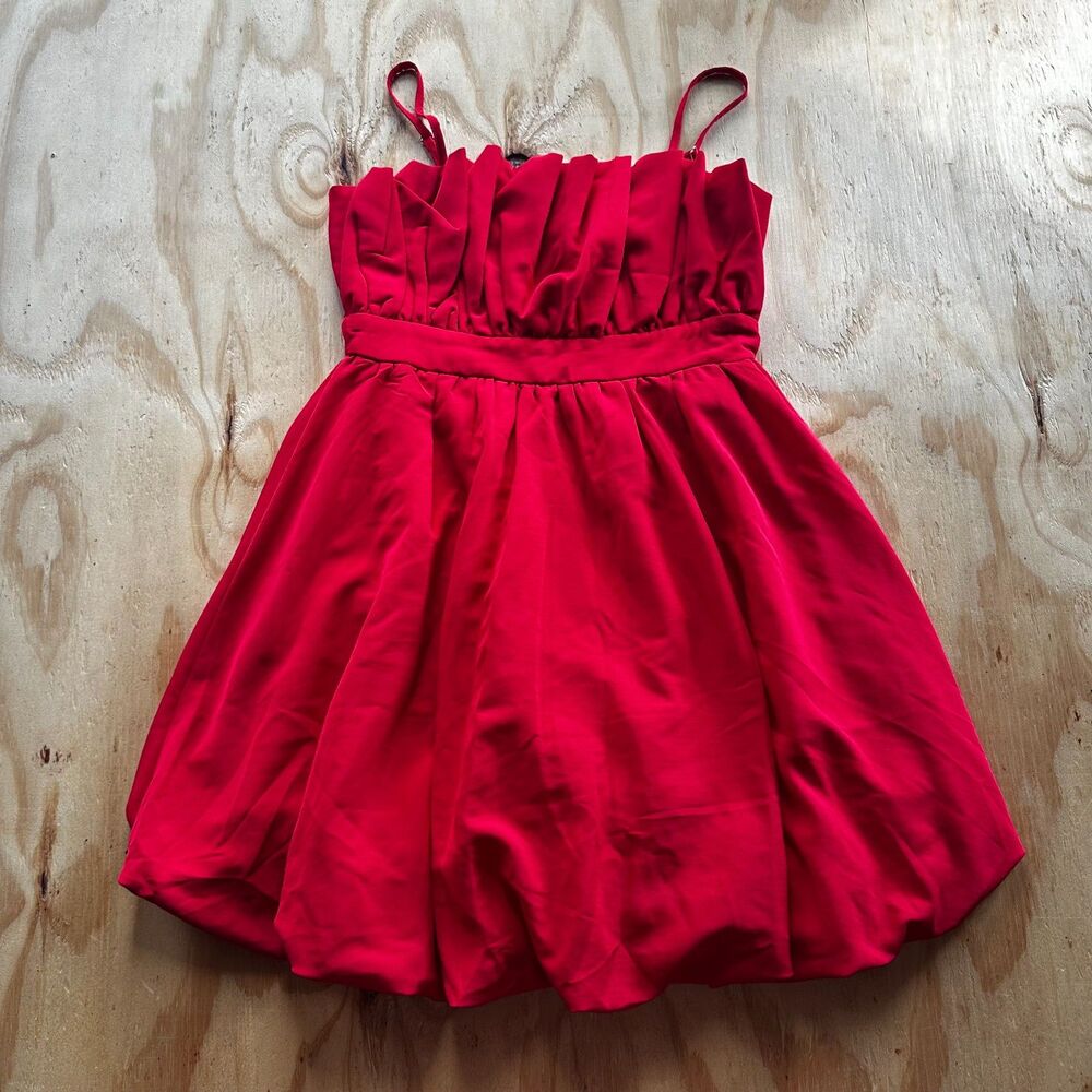 Thirty/Thirty Red Pleated Bubble Hem Mini Dress - S